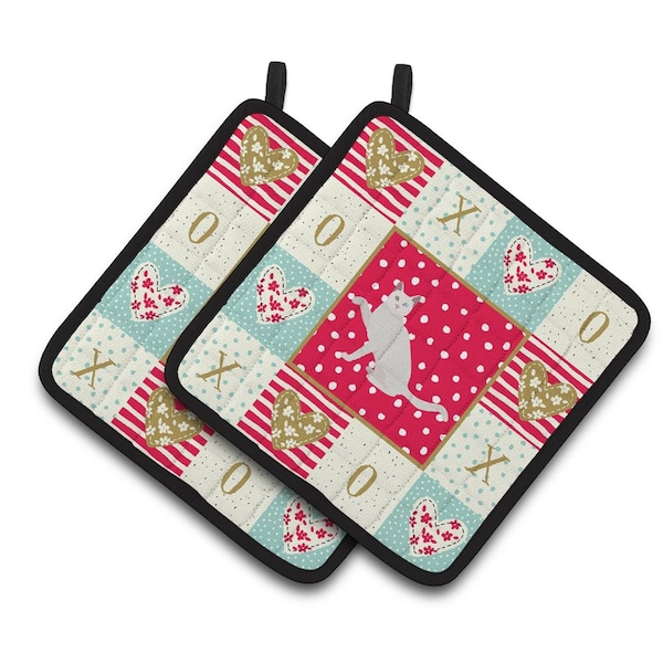 Carolines Treasures 7.5 x 7.5 in. Khao Manee Cat Love Pair of Pot Holders - CK5766PTHD