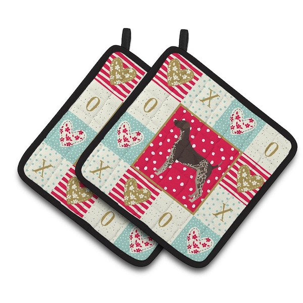 Carolines Treasures 7.5 x 7.5 in. German Shorthaired Pointer Love Pair of Pot Holders - CK5931PTHD