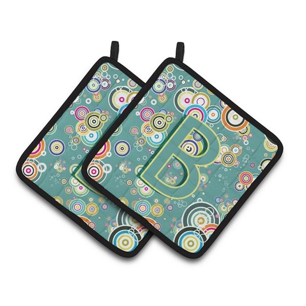 Carolines Treasures Letter B Circle Circle Teal Initial Alphabet Pair of Pot Holders, 7.5 x 3 x 7.5 in. - CJ2015-BPTHD