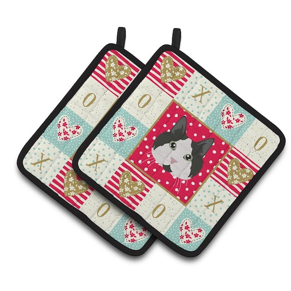 Carolines Treasures 7.5 x 7.5 in. Cymric No.2 Cat Love Pair of Pot Holders - CK5109PTHD