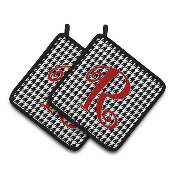 Carolines Treasures Monogram Initial R Houndstooth Black Pair of Pot Holders, 7.5 x 3 x 7.5 in. - CJ1035-RPTHD