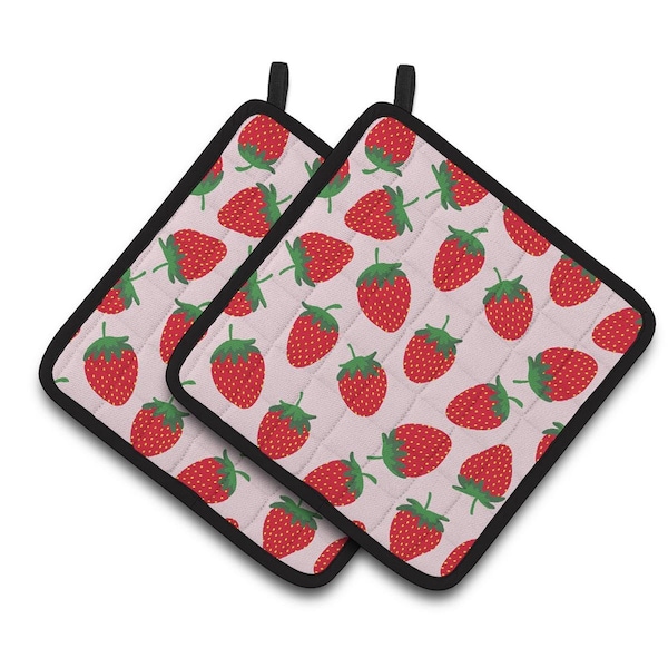 Carolines Treasures Strawberries on Pink Pair of Pot Holders - BB5146PTHD