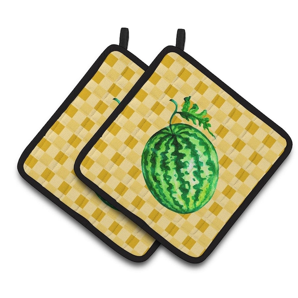Carolines Treasures Whole Watermelon on Basketweave Pair of Pot Holders - BB7252PTHD
