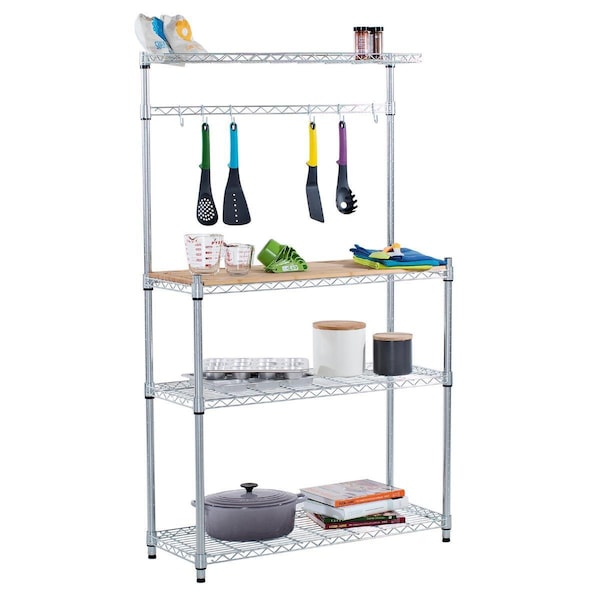 Trinity Trinity TBFZ-1501 Bamboo Bakers Rack; Chrome - 60.5 x 36 x 14 in. - TBFZ-1501