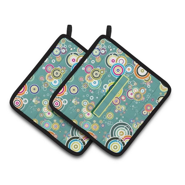 Carolines Treasures Letter I Circle Circle Teal Initial Alphabet Pair of Pot Holders, 7.5 x 3 x 7.5 in. - CJ2015-IPTHD