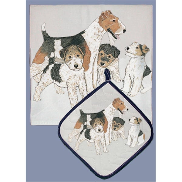 Bakebetter Dish Towel and Pot Holder Set - Fox Terrier Wire - BA2633792