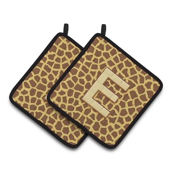 Carolines Treasures Monogram Initial E Giraffe Pair of Pot Holders, 7.5 x 3 x 7.5 in. - CJ1025-EPTHD