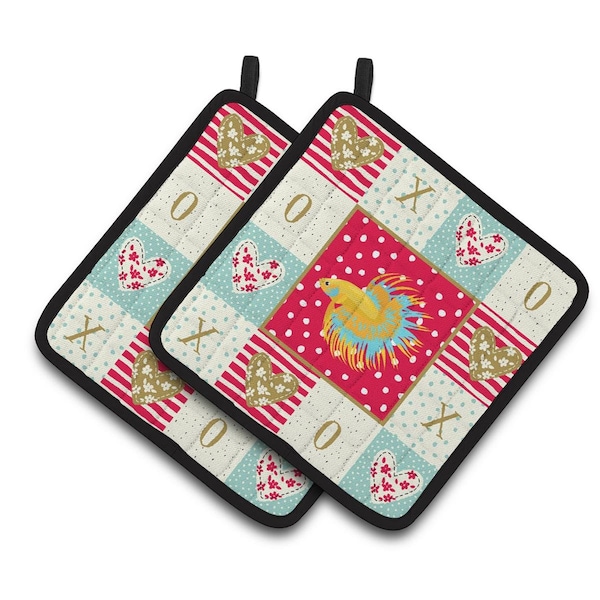 Carolines Treasures 7.5 x 7.5 in. Crown Tail Betta Love Pair of Pot Holders - CK5484PTHD