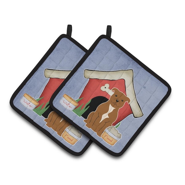 Carolines Treasures Dog House Collection Staffordshire Bull Terrier Brown Pair of Pot Holders - BB2801PTHD