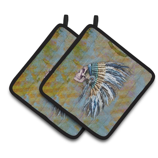 Carolines Treasures Day of the Dead Indian Chief Skull Pair of Pot Holders - BB5128PTHD