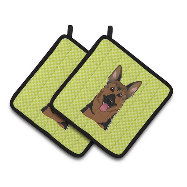 Carolines Treasures Checkerboard Lime Green German Shepherd Pair of Pot Holders, 7.5 x 3 x 7.5 in. - BB1273PTHD