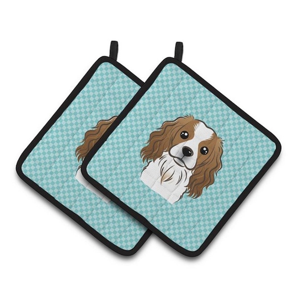 Carolines Treasures Checkerboard Blue Cavalier Spaniel Pair of Pot Holders, 7.5 x 3 x 7.5 in. - BB1162PTHD