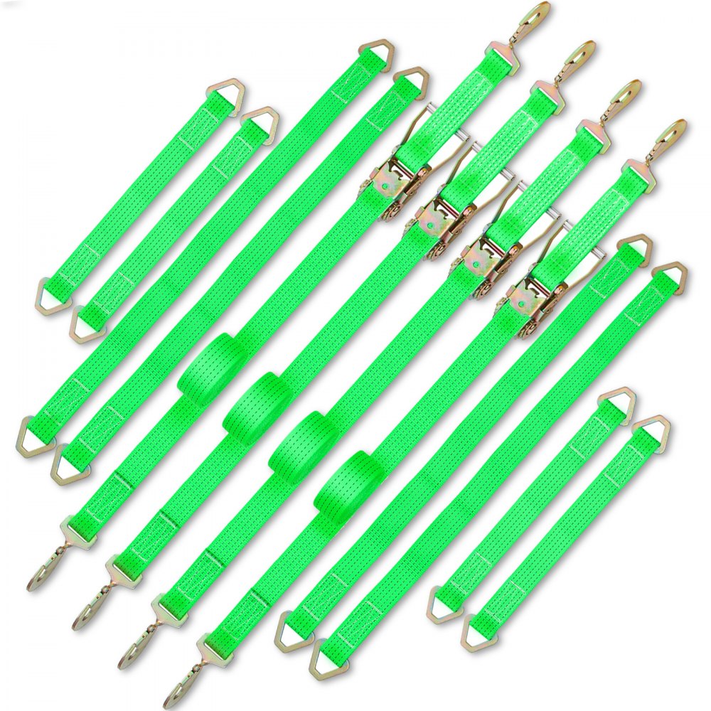 VEVOR Ratchet Tie Down Straps, 2'' x 15.6' Heavy Duty Ratchet Straps with Snap Hooks, 4000 lbs Working Load, 4 Pack Tie Down Set Includes 8 Axle Straps for Moving Motorcycle, Cargo & Daily Use - JLDLSSSGBDD12NOG8V0