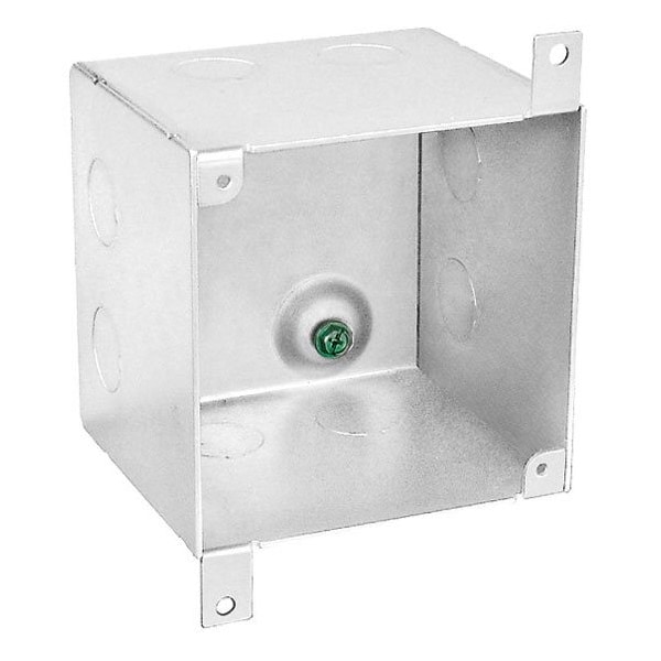 Southwire Electrical Box, 50 cu in, Square Box Type, 4 Gangs, Steel, Square Shape - 52181-1/2-SPKR