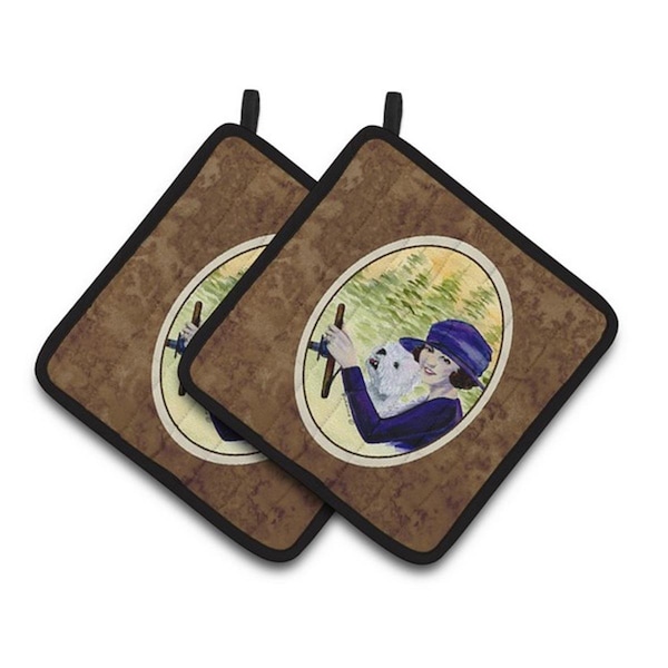 Carolines Treasures Woman Driving with Her Westie Pair of Pot Holders, 7.5 x 3 x 7.5 in. - SS8532PTHD