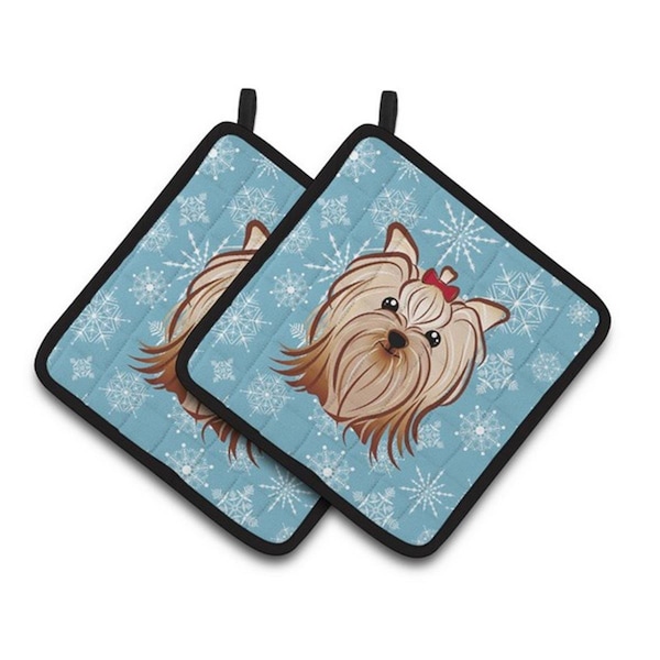 Carolines Treasures Snowflake Yorkie Yorkishire Terrier Pair of Pot Holders, 7.5 x 3 x 7.5 in. - BB1638PTHD