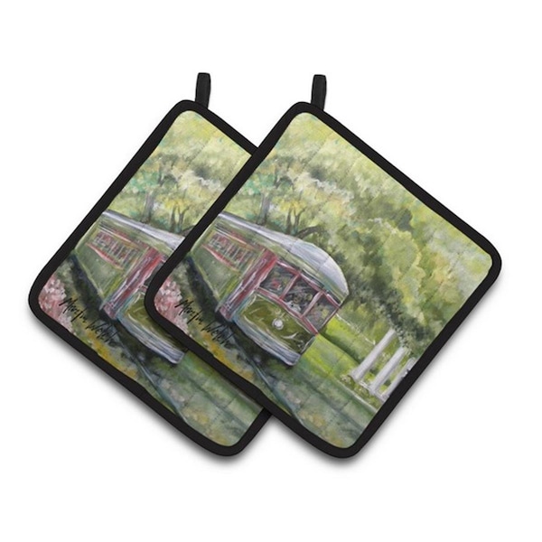 Carolines Treasures Streetcar Next Stop Audubon Park Pair of Pot Holders, 7.5 x 3 x 7.5 in. - MW1091PTHD