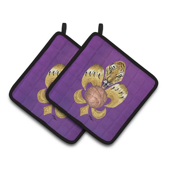 Carolines Treasures Tiger Fleur De Lis Basketball Pair of Pot Holders, 7.5 x 3 x 7.5 in. - 8478PTHD