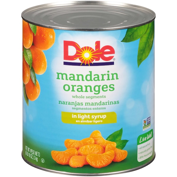 Mandarina Dole en almíbar ligero en lata de 100 oz, paquete de 6 - 04218
