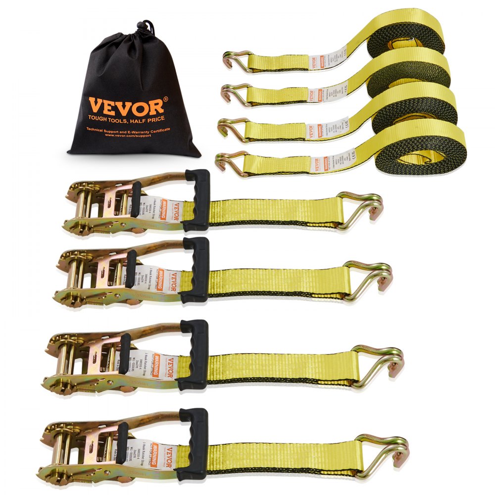 VEVOR Ratchet Tie Down Straps (4PK), 10000 lb Break Strength, Double J Hook Includes 4 Premium 2" x 27' Rachet Tie Downs with Padded Handles, for Moving Securing Cargo, Appliances, Lawn Equipment - SGJLDSGJ2X274K91FV0