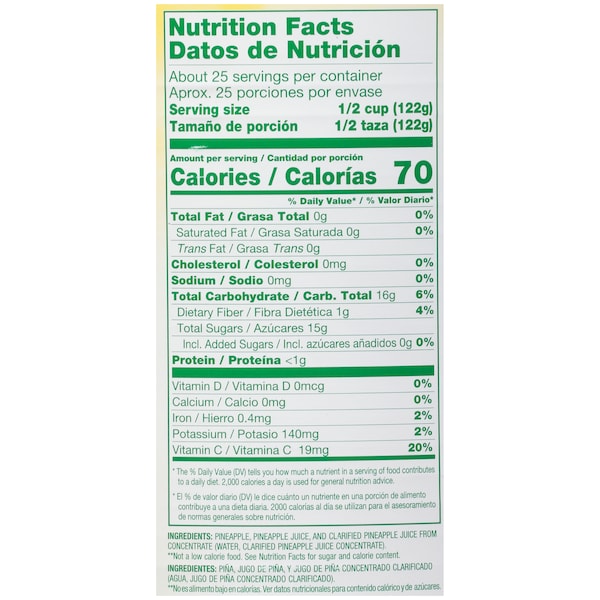 Dole Piña en Trozos en Jugo 100 oz. Lata, Paquete de 6 - 00553