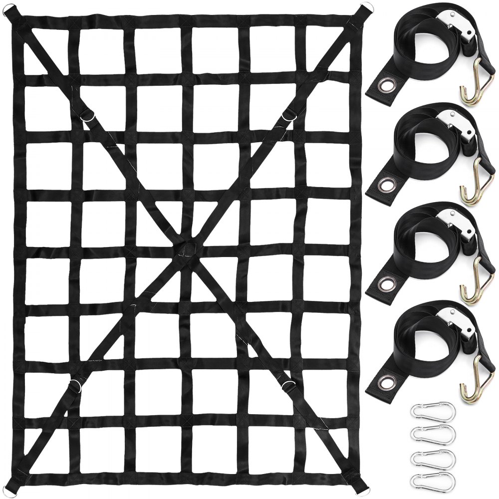 VEVOR Cargo Net, 4.2' x 5.5' Cargo Net for Pickup Truck Bed, Heavy Duty Cargo Nets with Cam Buckles & S-Hooks & Cross Strap, Truck Bed Cargo Net for Trailer SUV Roof Rack (50" x 66") - BZD168X128CMJCAQWV0
