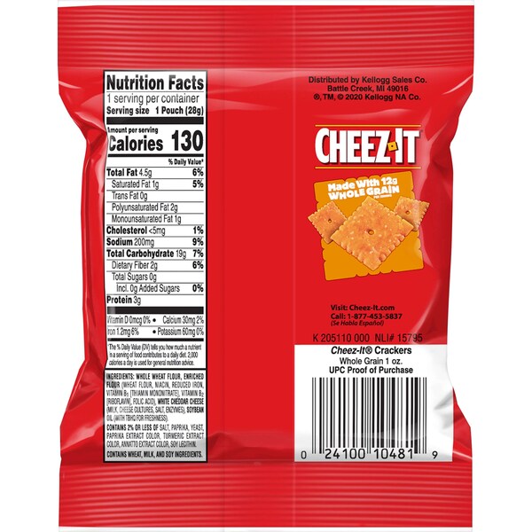 Cheez-It Galleta Integral Original de 1 oz., PK60 - 2410010480