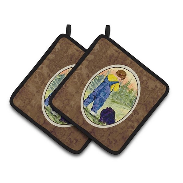 Carolines Treasures Little Boy with His Pomeranian Pair of Pot Holders, 7.5 x 3 x 7.5 in. - SS8544PTHD
