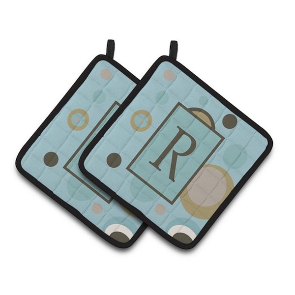 Carolines Treasures Monogram - Initial R Blue Dots Pair of Pot Holders, 7.5 x 3 x 7.5 in. - CJ1013-RPTHD