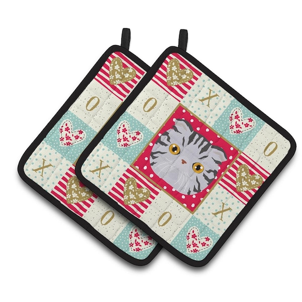 Carolines Treasures 7.5 x 7.5 in. Foldex Exotic Fold Cat Love Pair of Pot Holders - CK5118PTHD