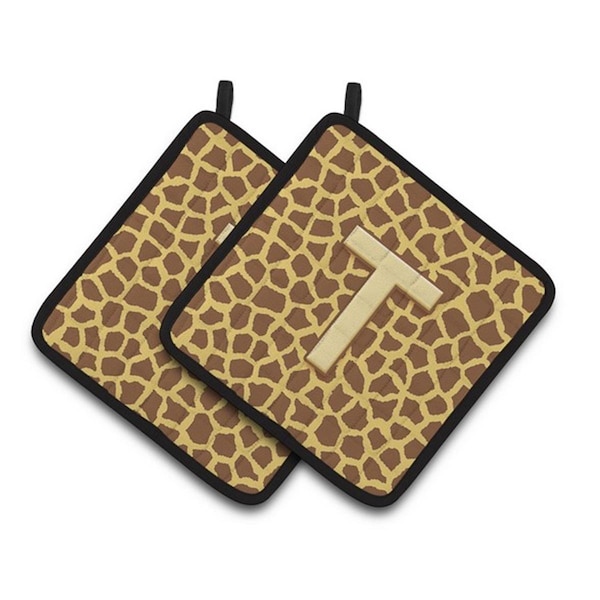 Carolines Treasures Monogram Initial T Giraffe Pair of Pot Holders, 7.5 x 3 x 7.5 in. - CJ1025-TPTHD