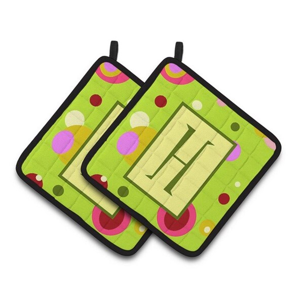 Carolines Treasures Letter H Monogram - Lime Green Pair of Pot Holders, 7.5 x 3 x 7.5 in. - CJ1010-HPTHD