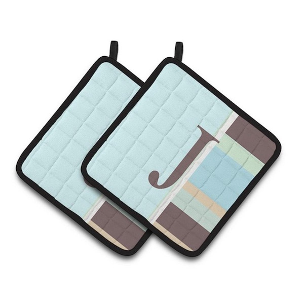 Carolines Treasures Letter J Initial Monogram - Blue Stripes Pair of Pot Holders, 7.5 x 3 x 7.5 in. - CJ1003-JPTHD