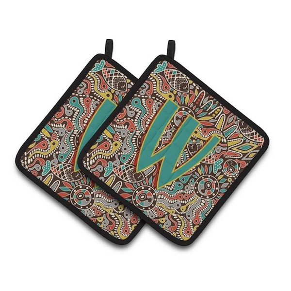 Carolines Treasures Letter W Retro Tribal Alphabet Initial Pair of Pot Holders, 7.5 x 3 x 7.5 in. - CJ2013-WPTHD