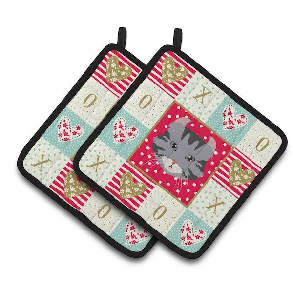 Carolines Treasures 7.5 x 7.5 in. American Curl Cat Love Pair of Pot Holders - CK5080PTHD