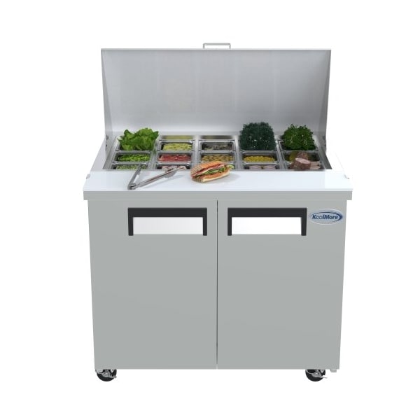 Koolmore Stainless Steel Refrigerated Food Prep Station Table Two Doors with Hood Cover - SPTR-2D-10C-LT