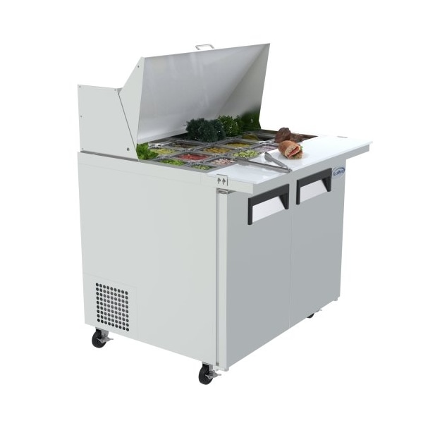 Koolmore Stainless Steel Refrigerated Food Prep Station Table Two Doors with Hood Cover - SPTR-2D-10C-LT