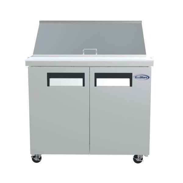 Koolmore Stainless Steel Refrigerated Food Prep Station Table Two Doors with Hood Cover - SPTR-2D-10C-LT