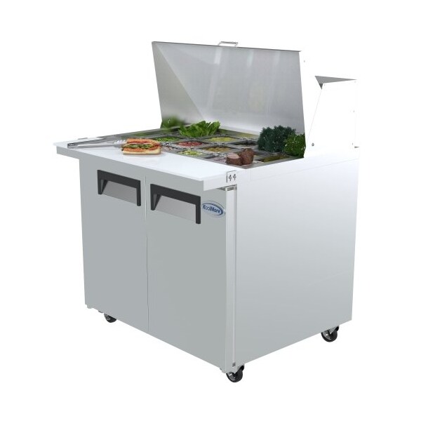 Koolmore Stainless Steel Refrigerated Food Prep Station Table Two Doors with Hood Cover - SPTR-2D-10C-LT