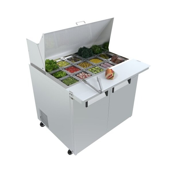 Koolmore Stainless Steel Refrigerated Food Prep Station Table Two Doors with Hood Cover - SPTR-2D-10C-LT