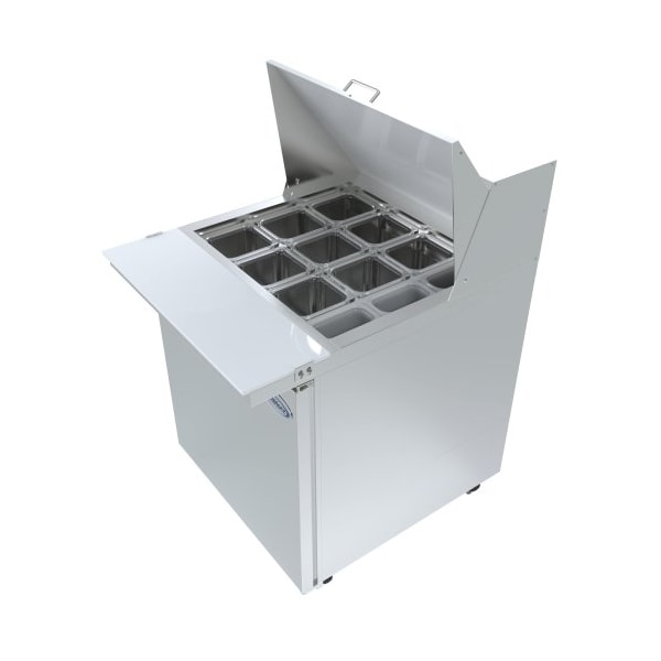 Koolmore Stainless Steel Refrigerated Food Prep Station Table One Door with Hood Cover with Mega Top Surface - SPTR-1D-6C-LT