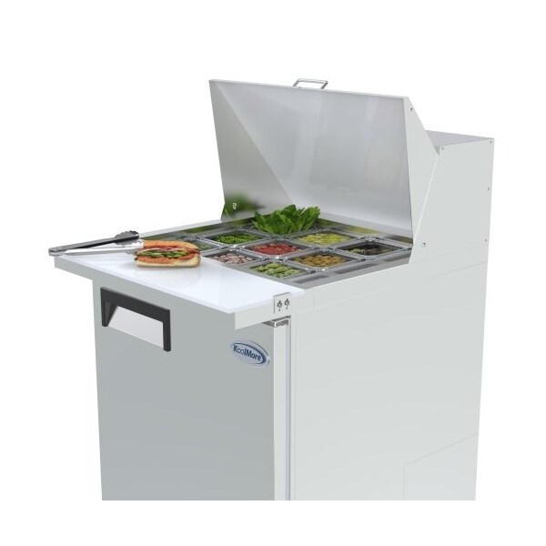 Koolmore Stainless Steel Refrigerated Food Prep Station Table One Door with Hood Cover with Mega Top Surface - SPTR-1D-6C-LT