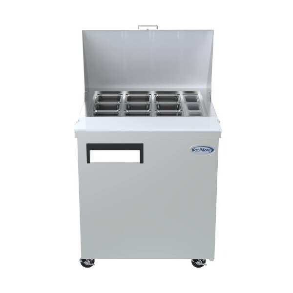 Koolmore Stainless Steel Refrigerated Food Prep Station Table One Door with Hood Cover with Mega Top Surface - SPTR-1D-6C-LT
