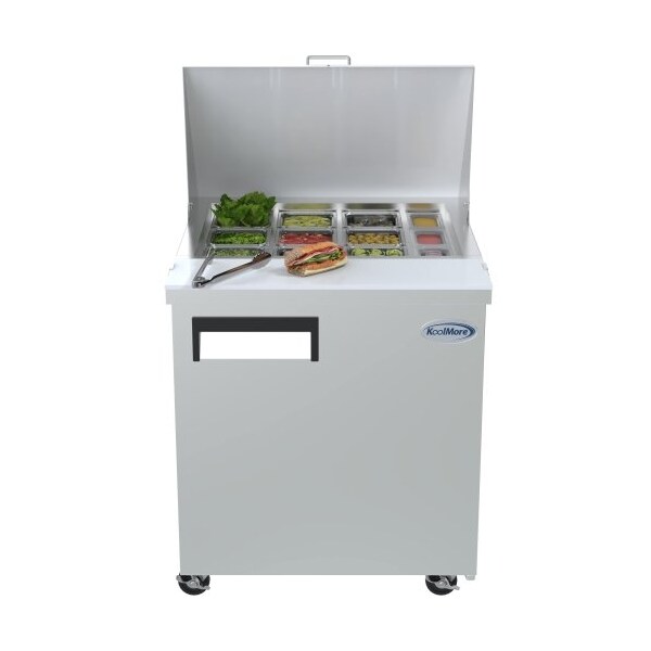 Koolmore Stainless Steel Refrigerated Food Prep Station Table One Door with Hood Cover with Mega Top Surface - SPTR-1D-6C-LT