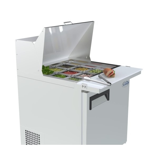 Koolmore Stainless Steel Refrigerated Food Prep Station Table One Door with Hood Cover with Mega Top Surface - SPTR-1D-6C-LT