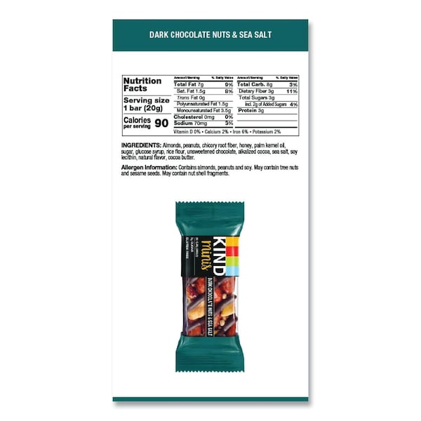 Kind Minis, Nueces de Chocolate Oscuro/Sal Marina, 0.7 oz, paquete de 10 - 27959