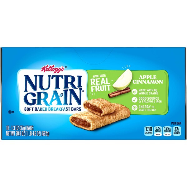 Kelloggs Kellogg's Barrita de cereal Nutri-Grain sabor Manzana Canela 1.3 oz., paquete con 48 unidades - 3800035645
