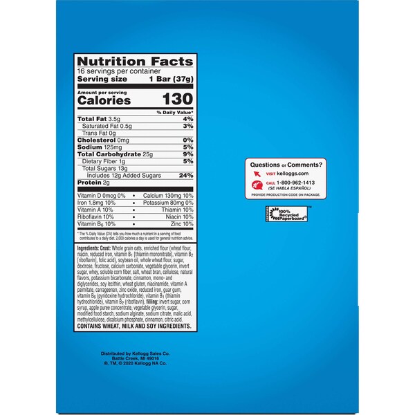 Kelloggs Kellogg's Barrita de cereal Nutri-Grain sabor Manzana Canela 1.3 oz., paquete con 48 unidades - 3800035645
