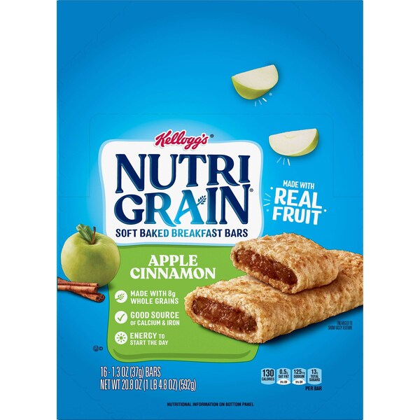 Kelloggs Kellogg's Barrita de cereal Nutri-Grain sabor Manzana Canela 1.3 oz., paquete con 48 unidades - 3800035645