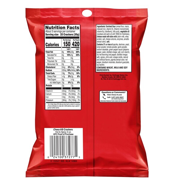 Cheez-It Cheez-It Hot & Spicy Botana Cheez-It 3 oz. Bolsa, PK36 - 2410037278